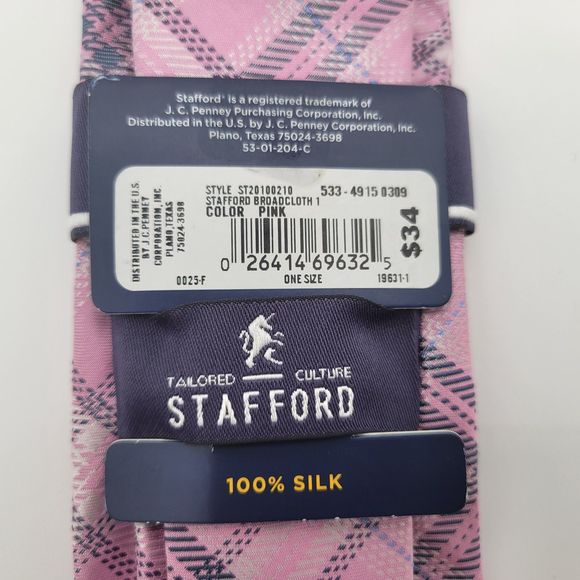 NWT Stafford Men's Pink Plaid Silk Tie OS - Picture 6 of 6